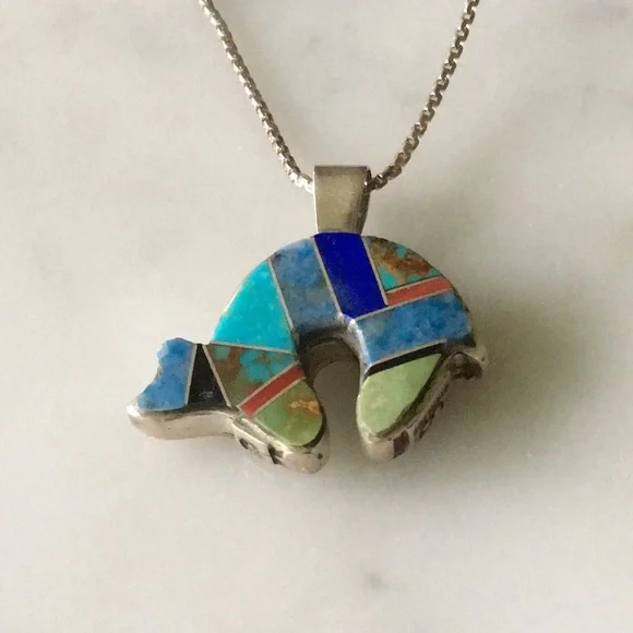 Vintage Charlie Bowie Reversible Bear and Kokopelli Navajo Pendant - Picture 13 of 15
